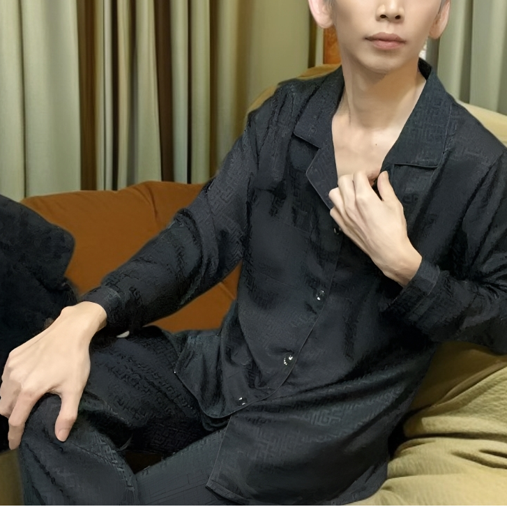【长袖长裤】男款长袖冰丝睡衣时尚休闲秋季松提花潮流男男士睡衣