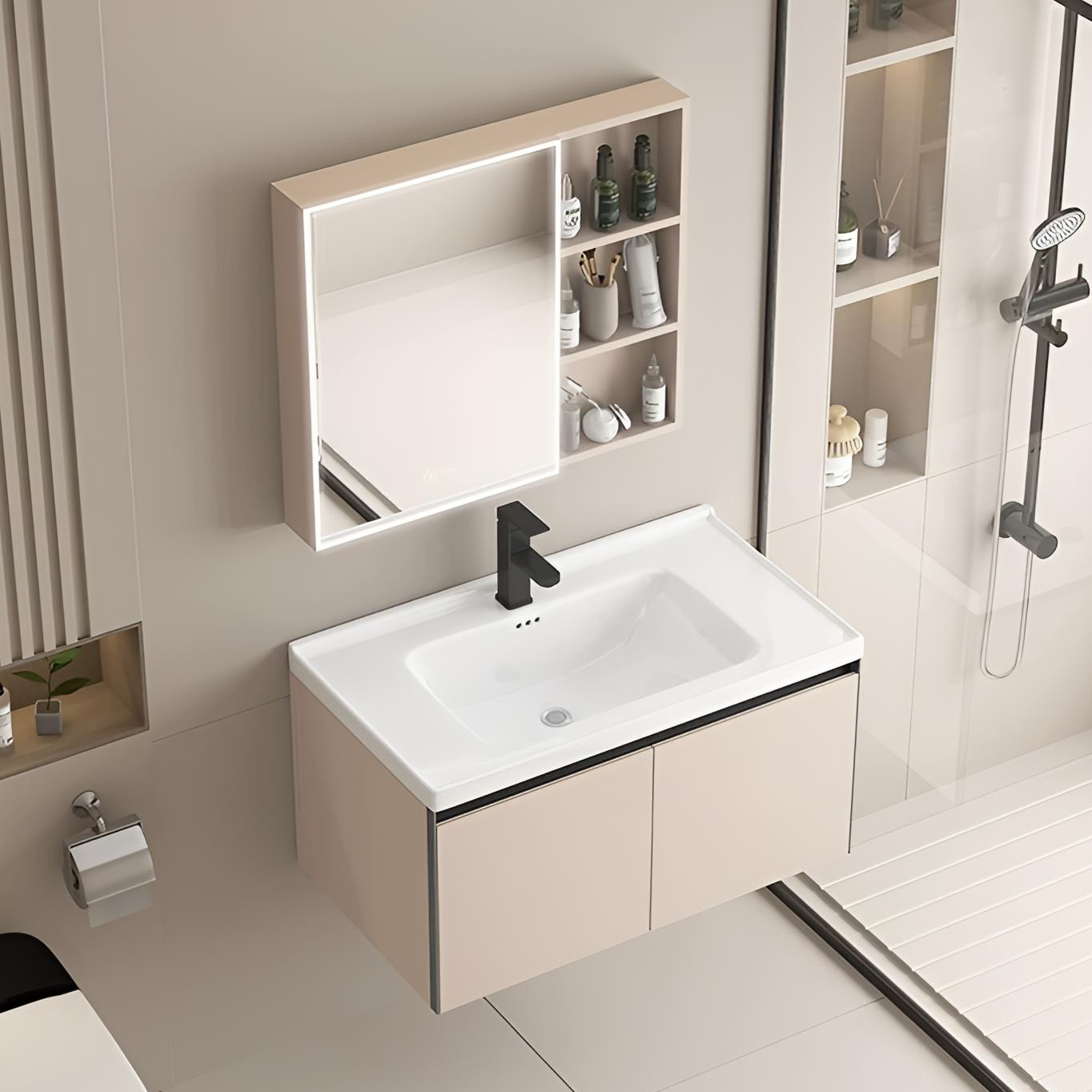 太空铝浴室柜卫浴镜柜洗漱台陶瓷一体盆洗脸盆卫生间洗手盆柜组合