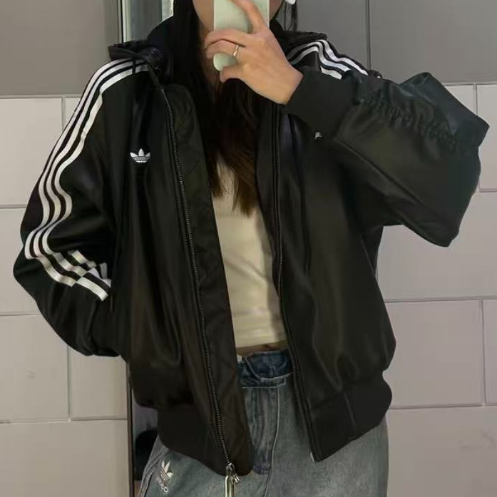 【滔搏联动】阿迪达斯秋冬男女新款潮流百搭连帽条纹棉服外套KU6857