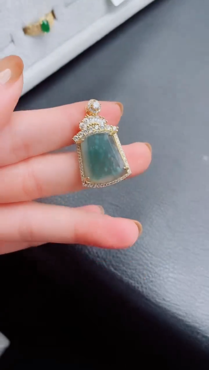 【闪购商品】翡翠颈饰银S925镶嵌天然a货翡翠642