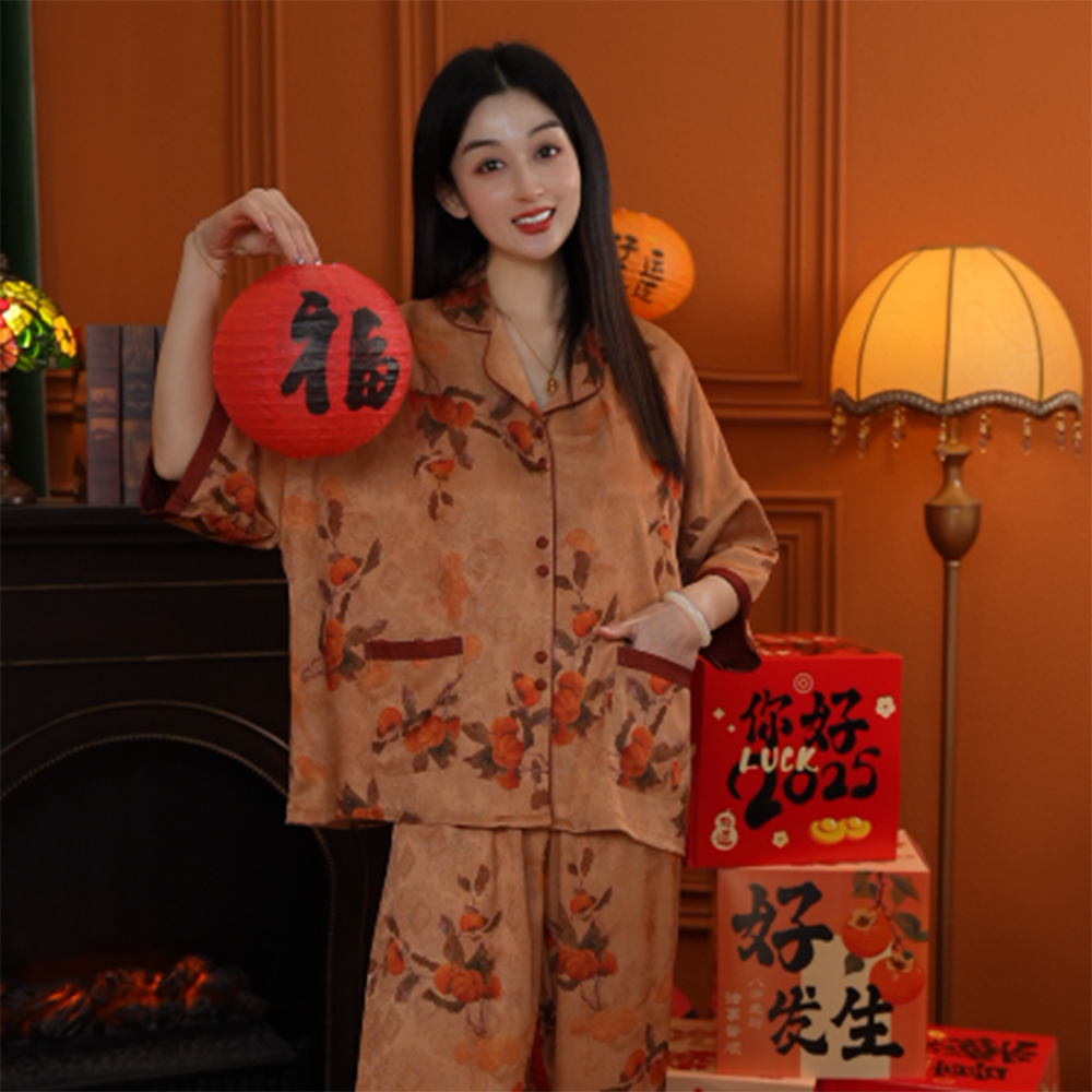 七七【柿柿如意】2025冬季爆款印花柿柿如意家居服睡裤SMS