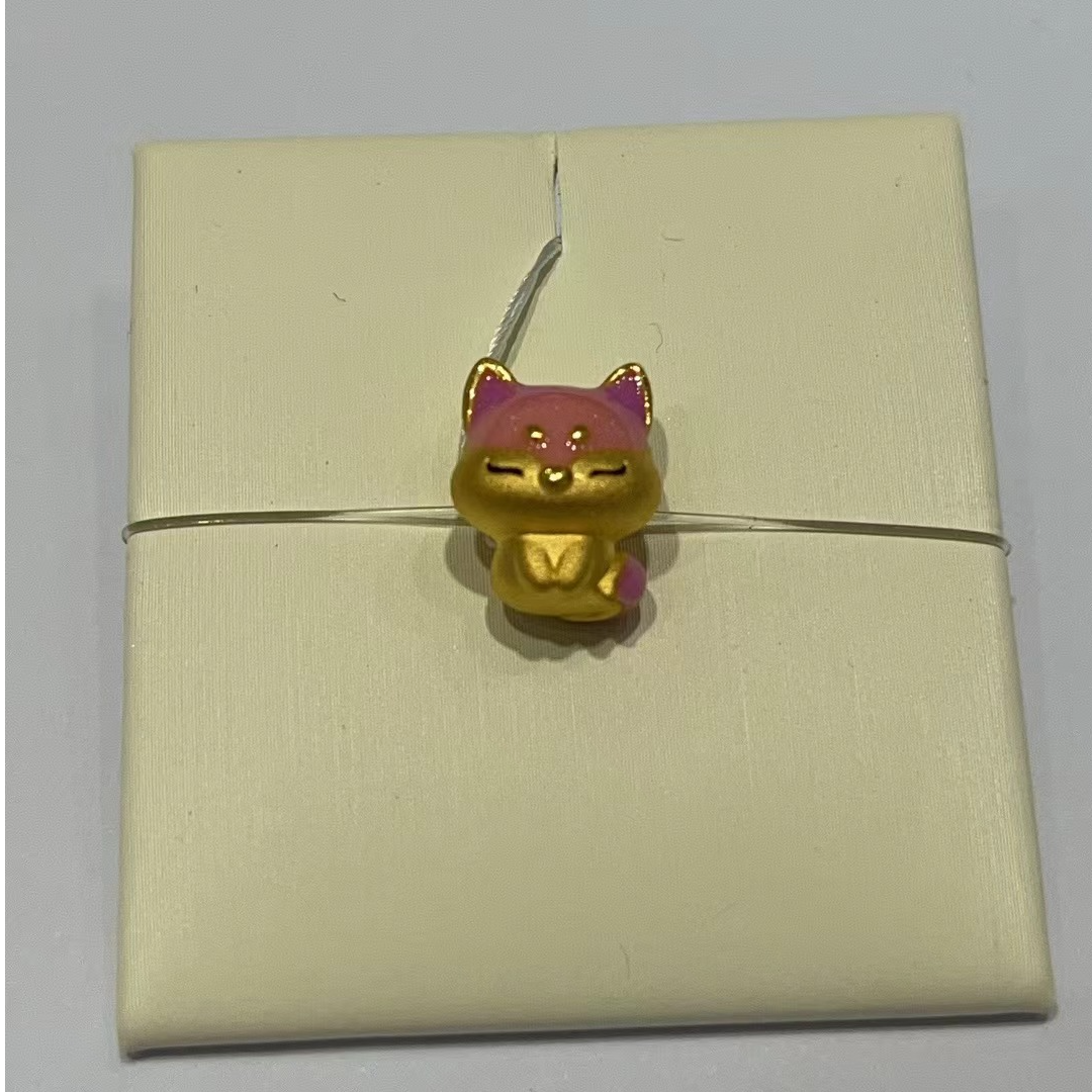 CBAI/菜百LJ足金饰品 足金鎏彩粉色狐狸配件