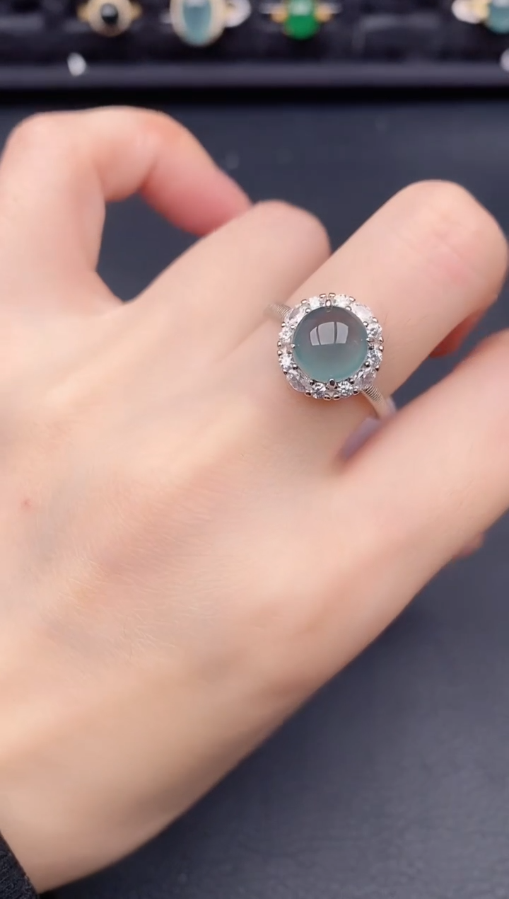 银S925镶嵌戒指翡翠天然a货翡翠156