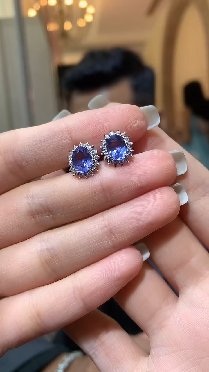 萤石银S925镶嵌耳钉（宝石世家严选）