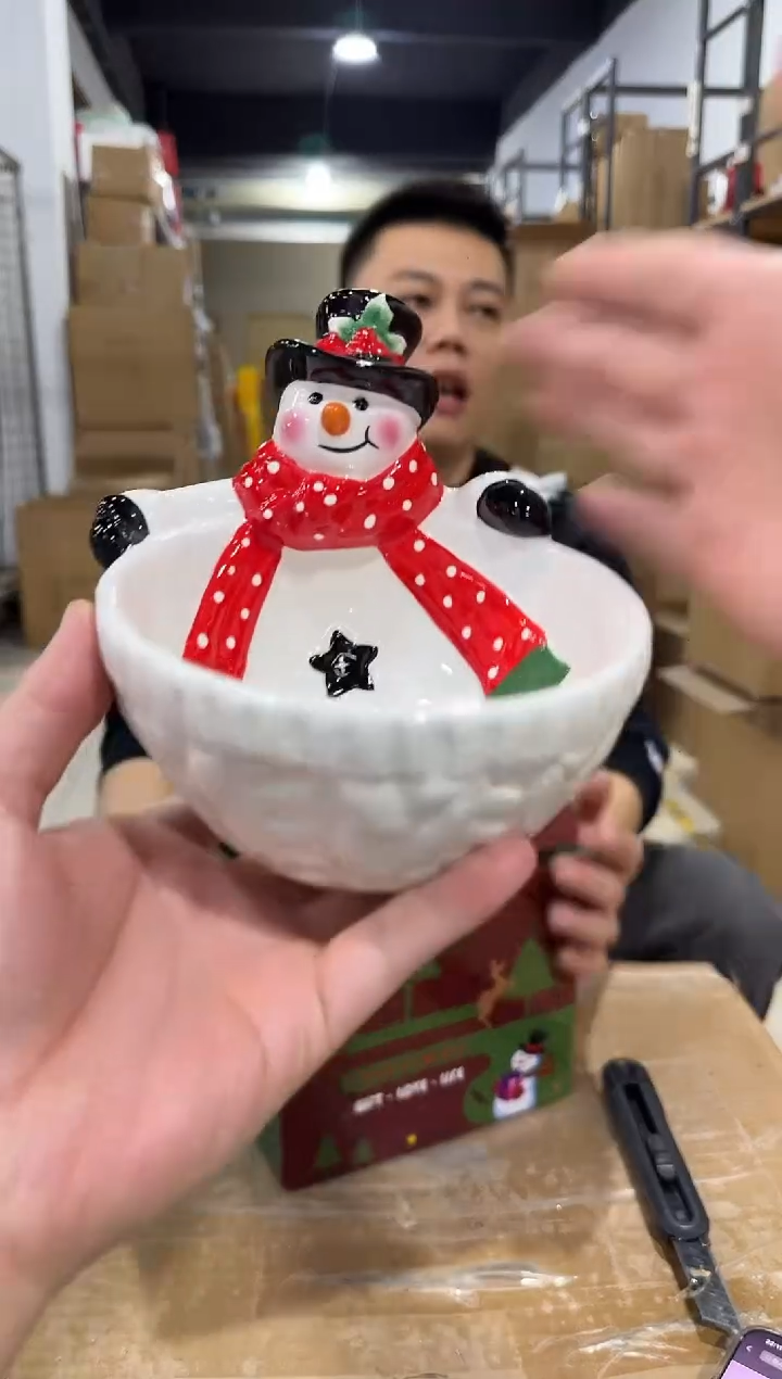 瓷片原盒雪人碗 