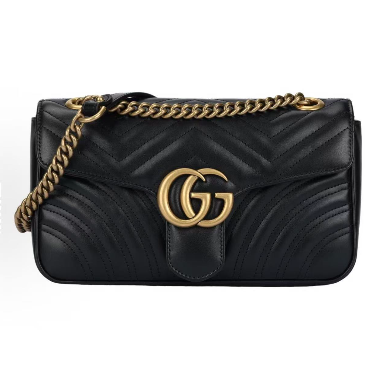 99新 GUCCI/古驰 【交】经典马蒙26黑金单肩包腋下包