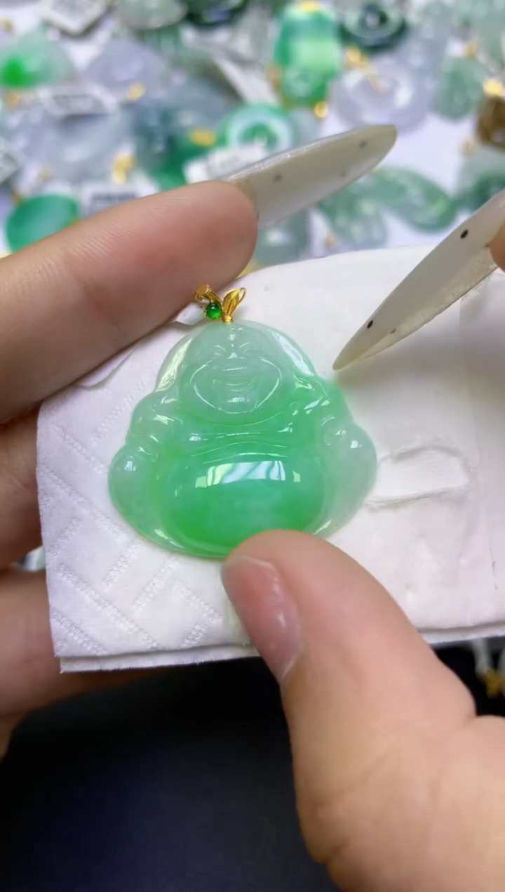 颈饰18K金镶嵌翡翠天然缅甸翡翠A货百元以上9元证书费自理
