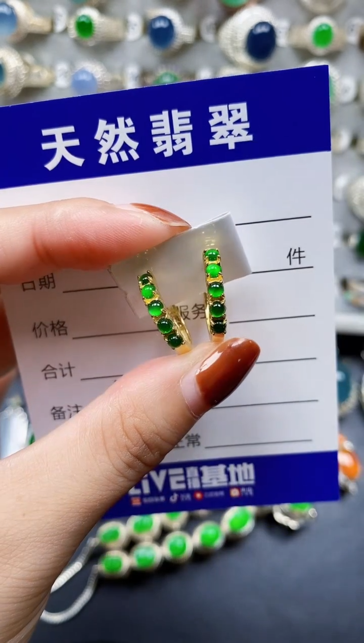 翡翠银S925镶嵌耳饰166