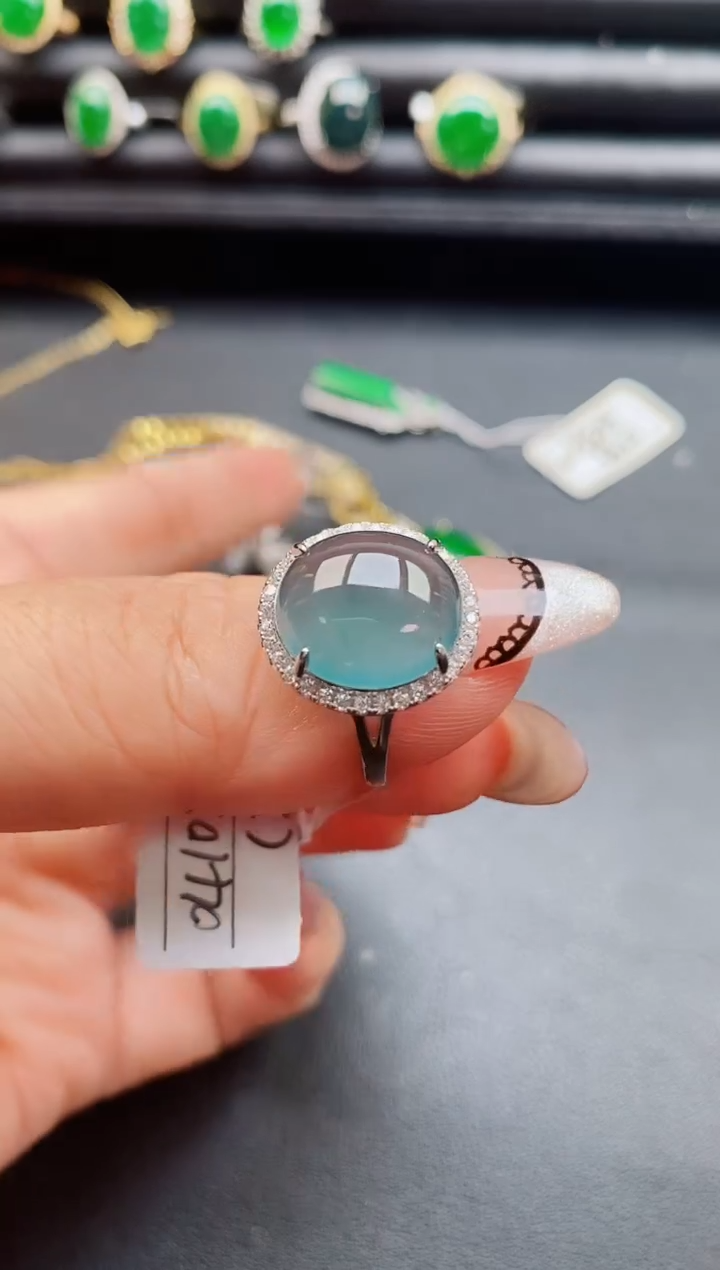 翡翠戒指银S925镶嵌8050
