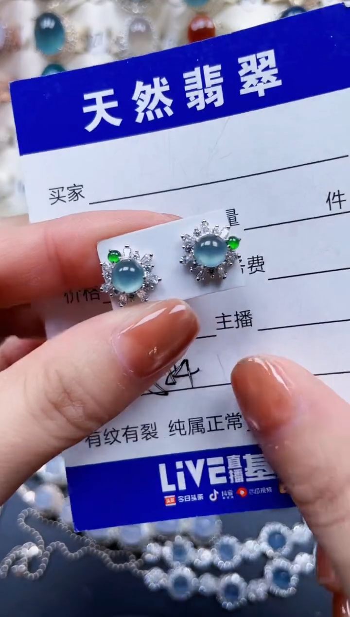 银S925镶嵌翡翠耳饰584