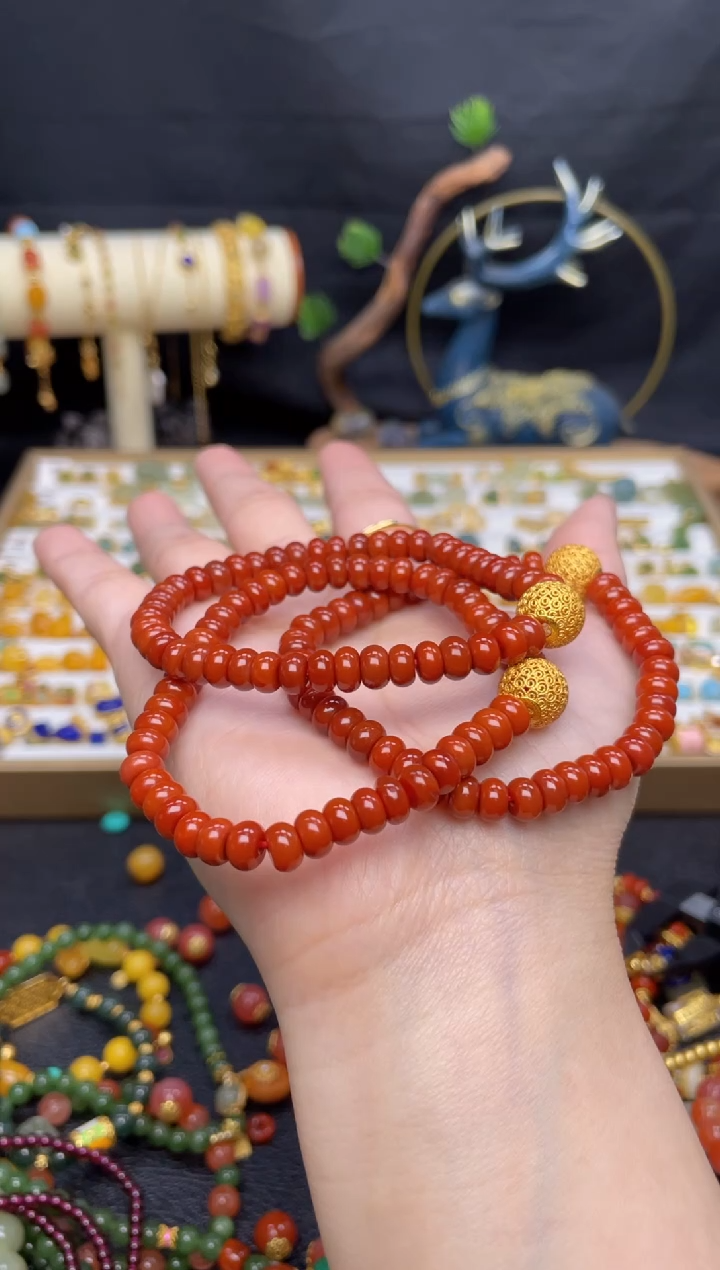 【闪购商品】南红玛瑙手串银S925镶嵌南红算盘珠（镂空球款）