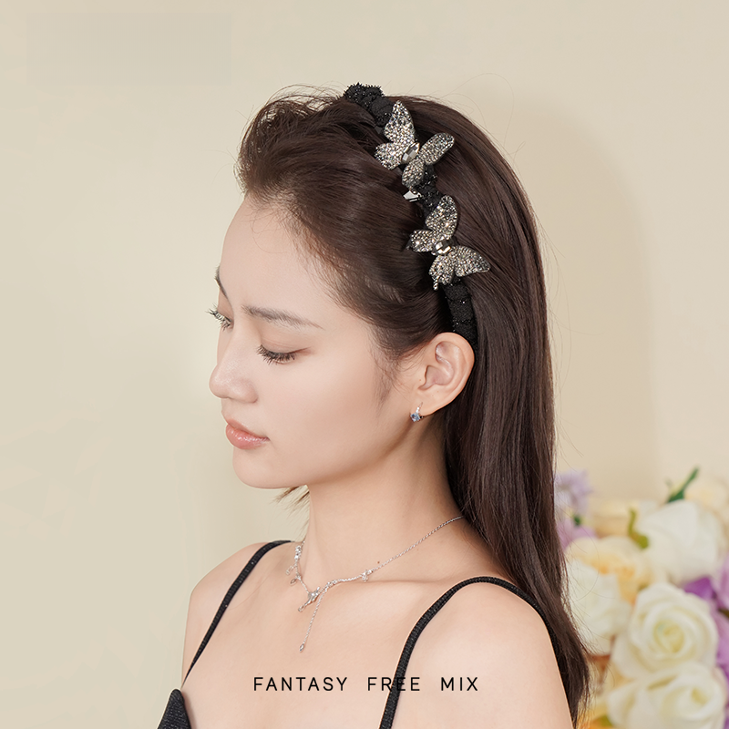 【星光蝴蝶】轻奢立体满钻蝴蝶超闪齿梳多功能发箍时尚少女风发箍女