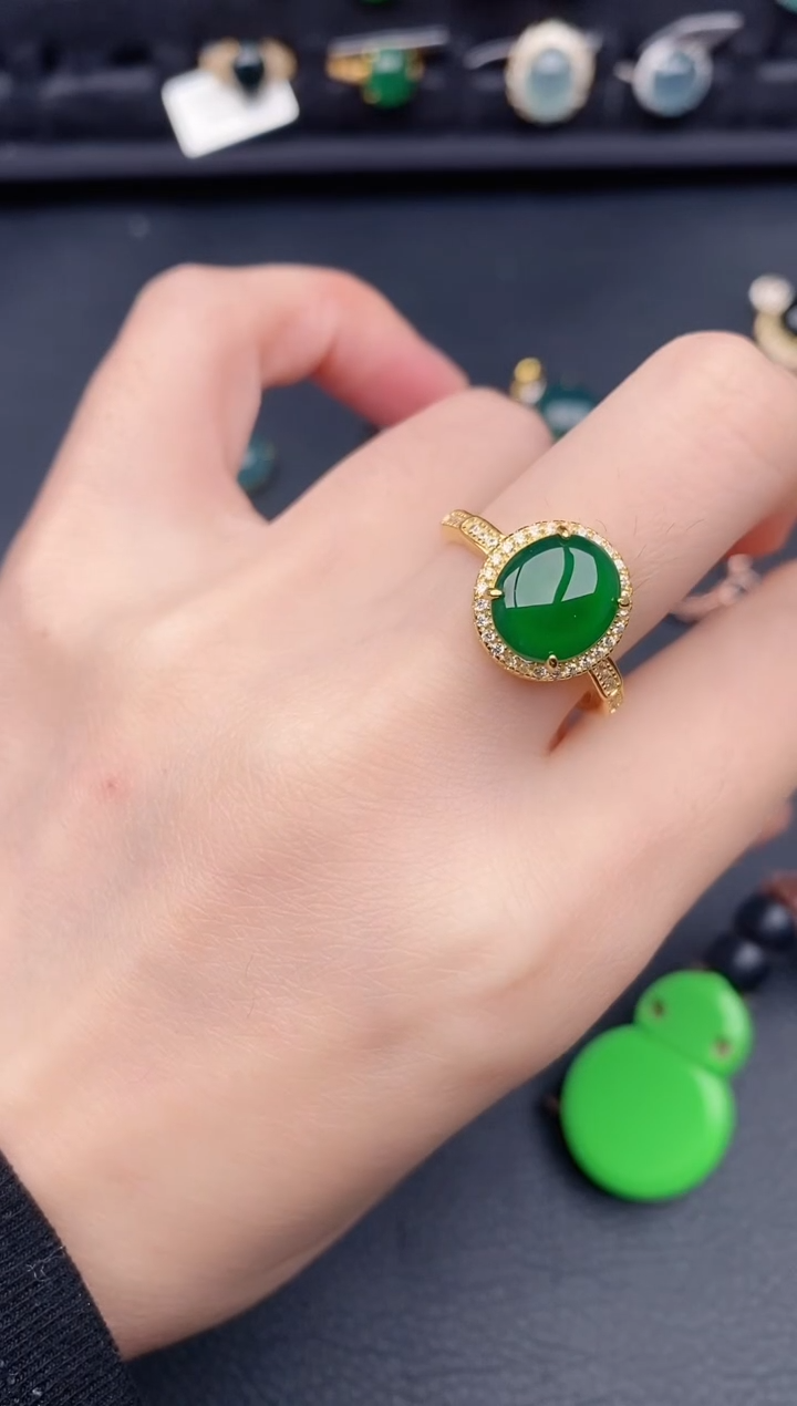 银S925镶嵌戒指翡翠天然a货翡翠421