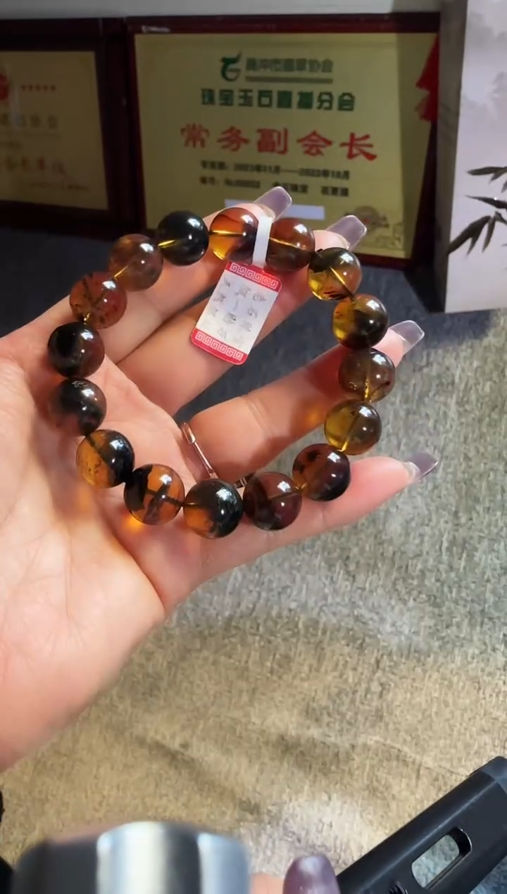 手串琥珀未镶嵌#27缅甸琥珀星际蓝翁珀手串13mm