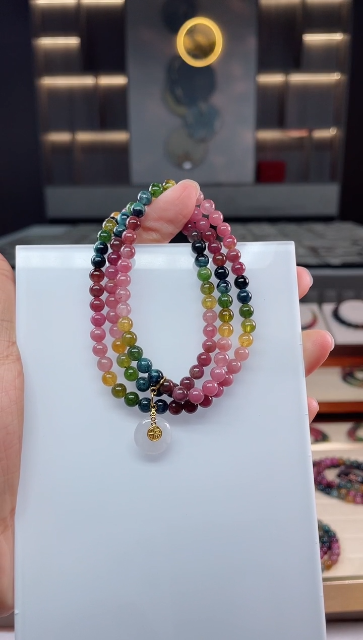 未镶嵌老矿碧玺三圈手串5mm+碧玺（多样性发一条）Q