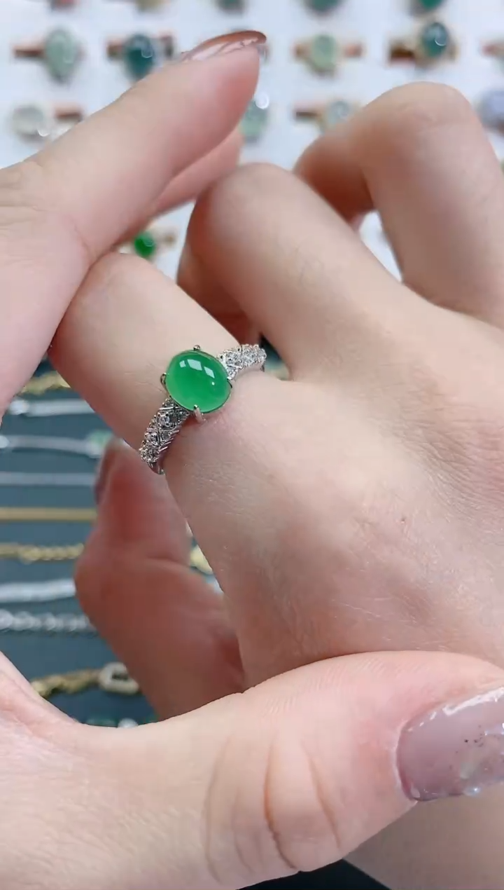 银S925镶嵌戒指翡翠天然翡翠