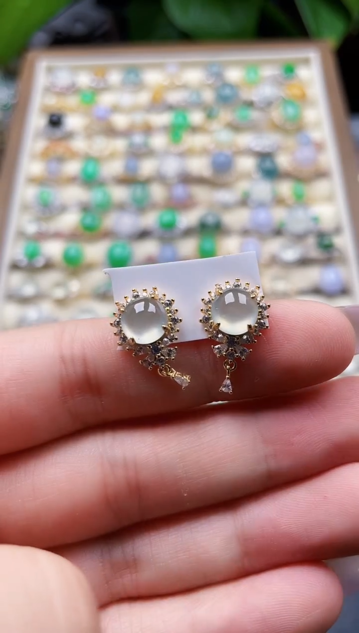 银S925镶嵌翡翠耳饰123