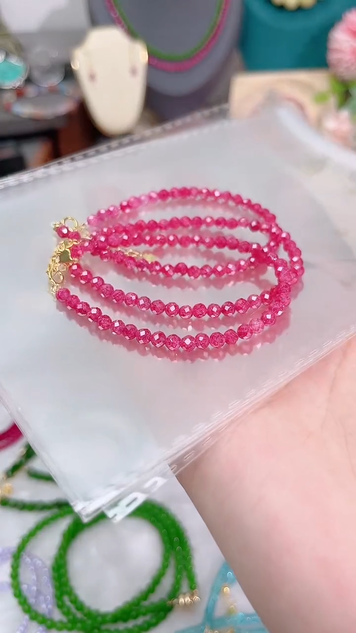 彩色蓝宝石手链银S925镶嵌帕帕拉恰89