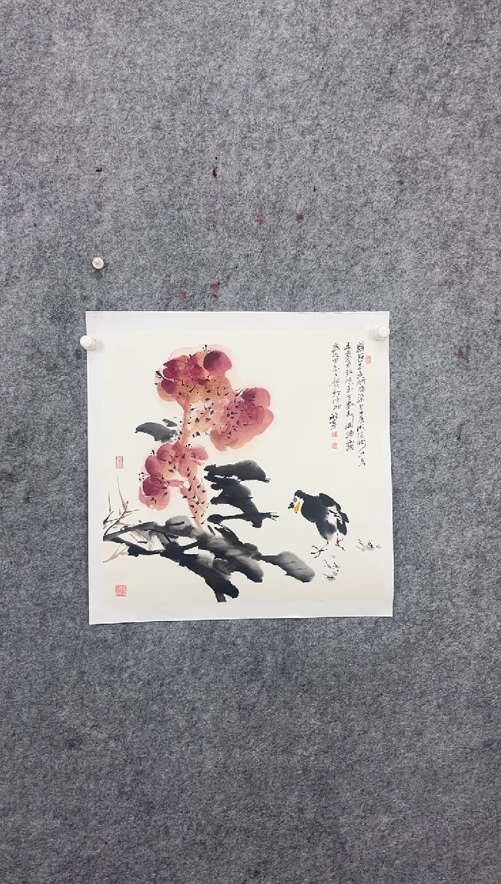 【闪购商品】国画窦欣奇手绘花鸟斗方50*50已托裱