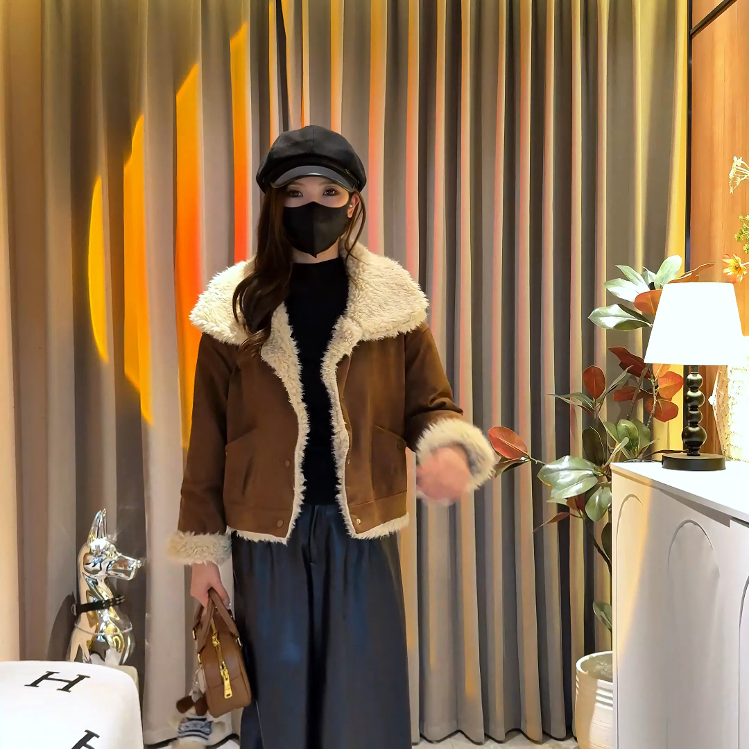 (羽妮)冬季新款加绒加厚保暖短款外套女款2025时尚休闲女士短上衣