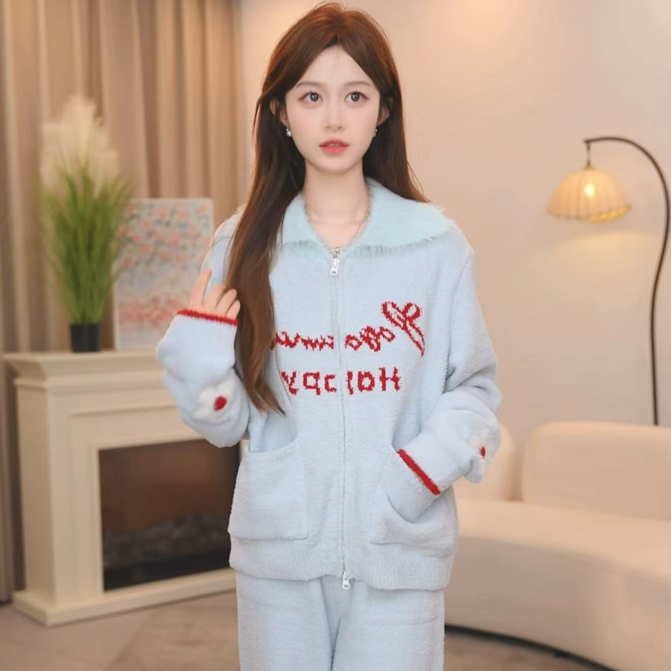 板栗小姐【雨季】2025冬季长袖甜美风软绵绵睡衣女套装可外穿