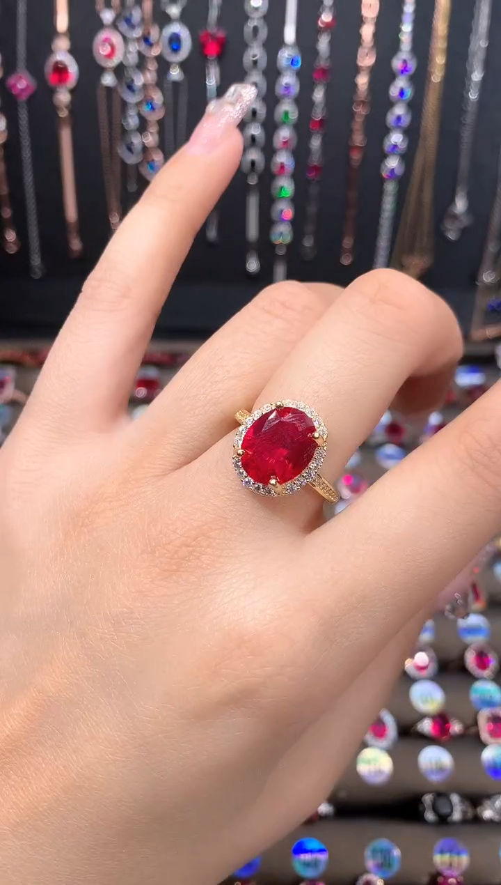 红宝石戒指银S925镶嵌金色
