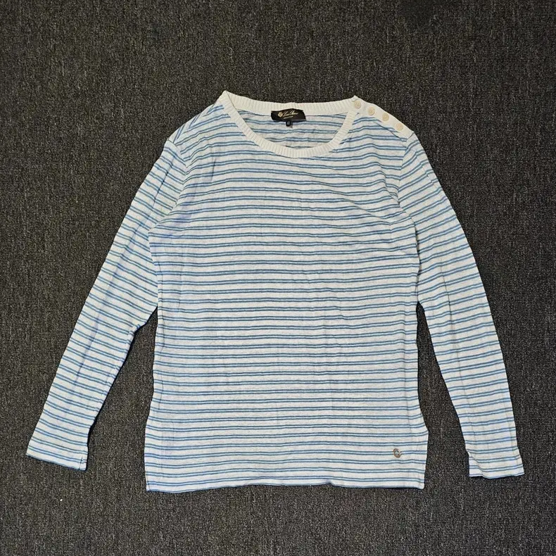未使用 Loro Piana/诺悠翩雅 Loro Piana 肩扣条纹长袖T恤 蓝白42