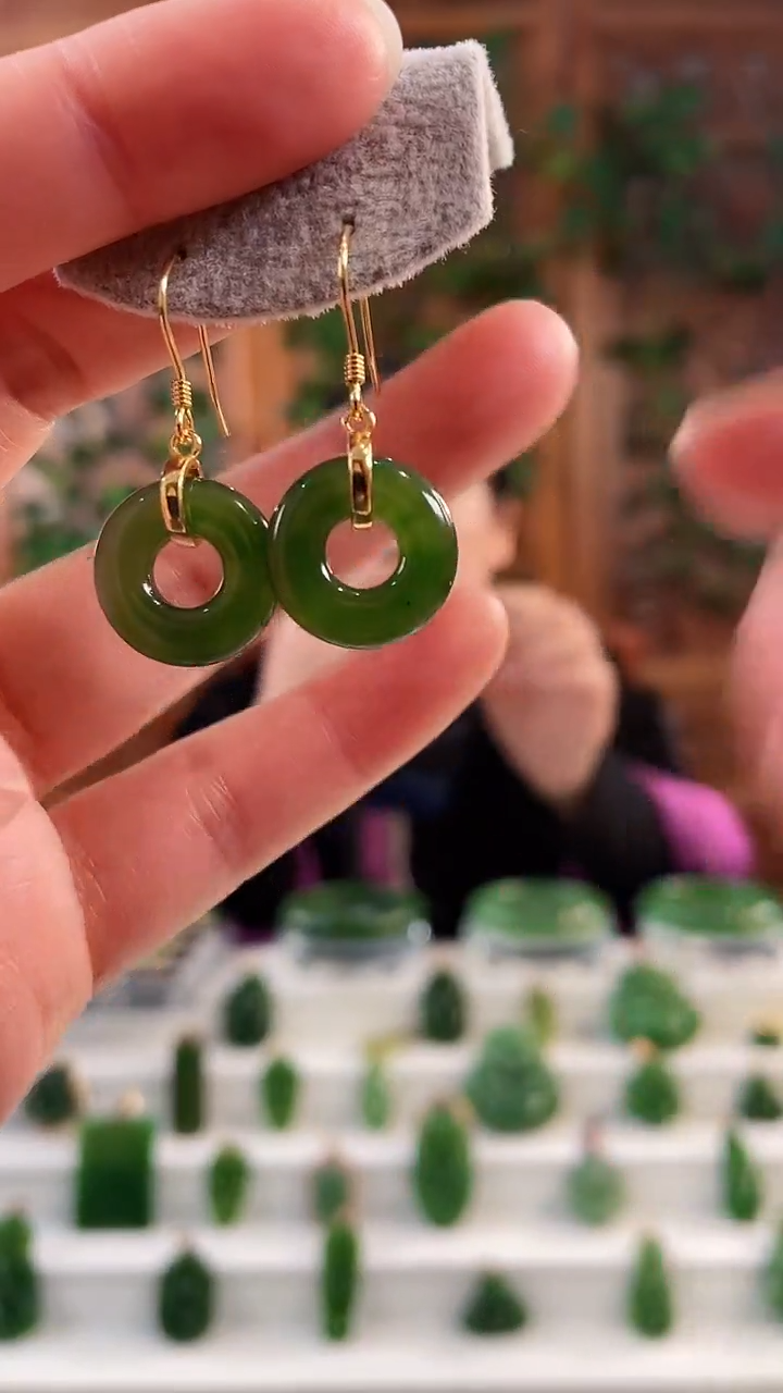 【闪购商品】和田玉耳钩银S925镶嵌金色甜甜圈