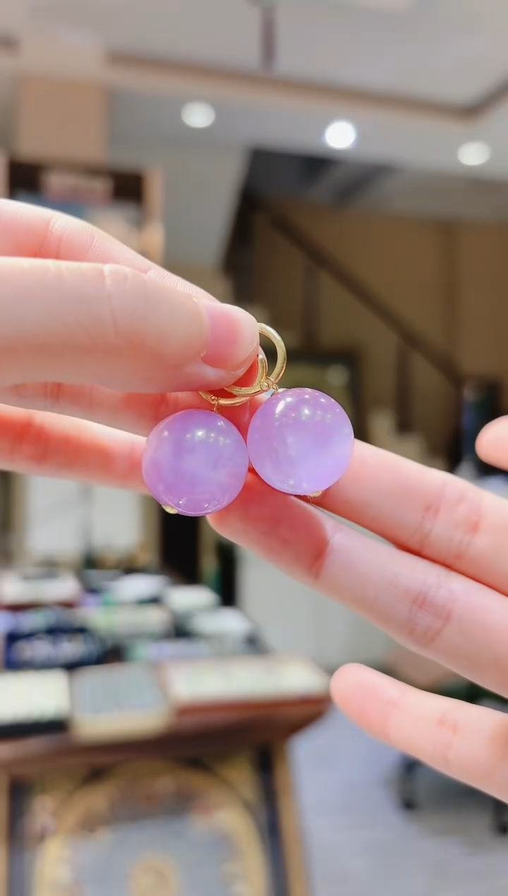 【闪购商品】锂辉石耳饰18K金镶嵌紫锂辉耳扣耳饰