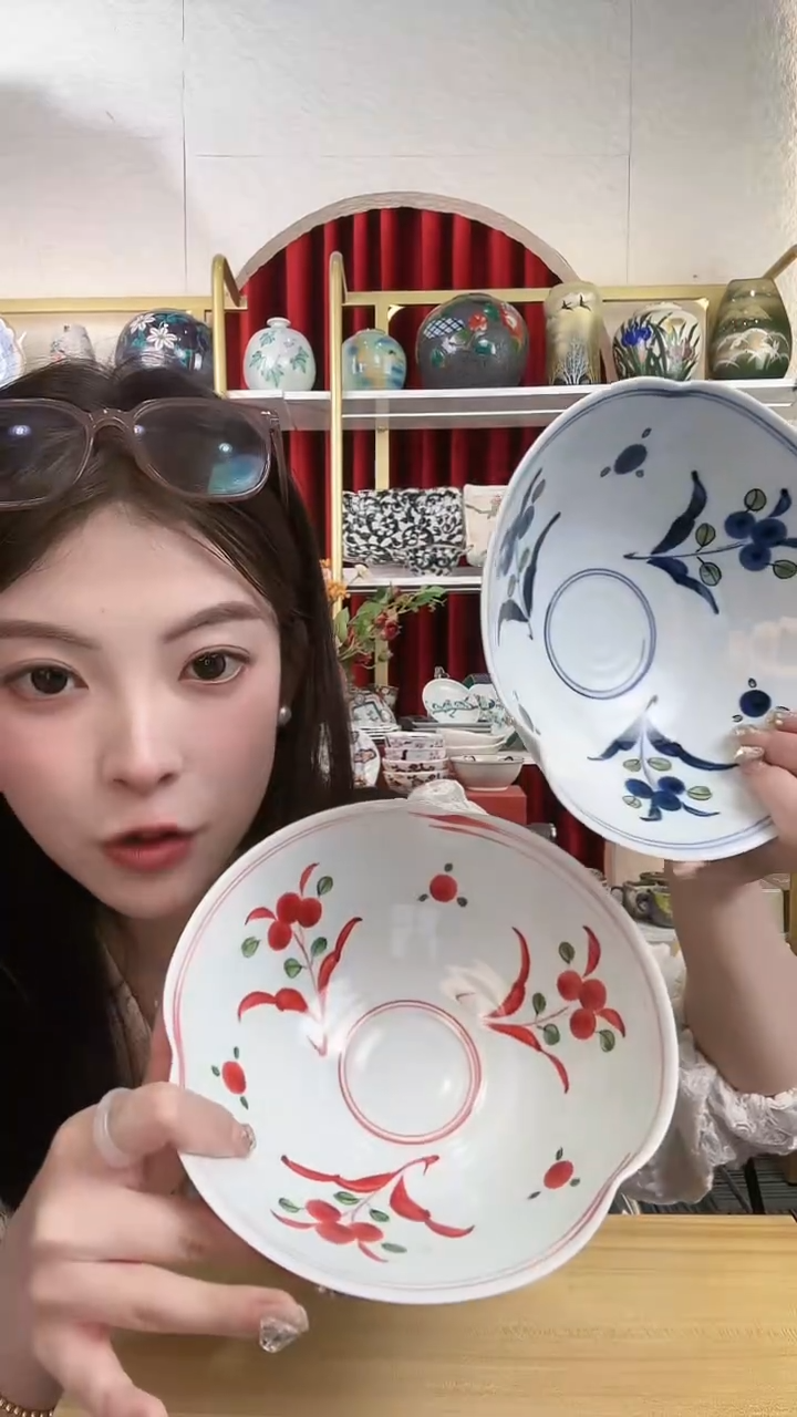 陶瓷一诚陶苑手绘万历大面碗18.3cm两件套