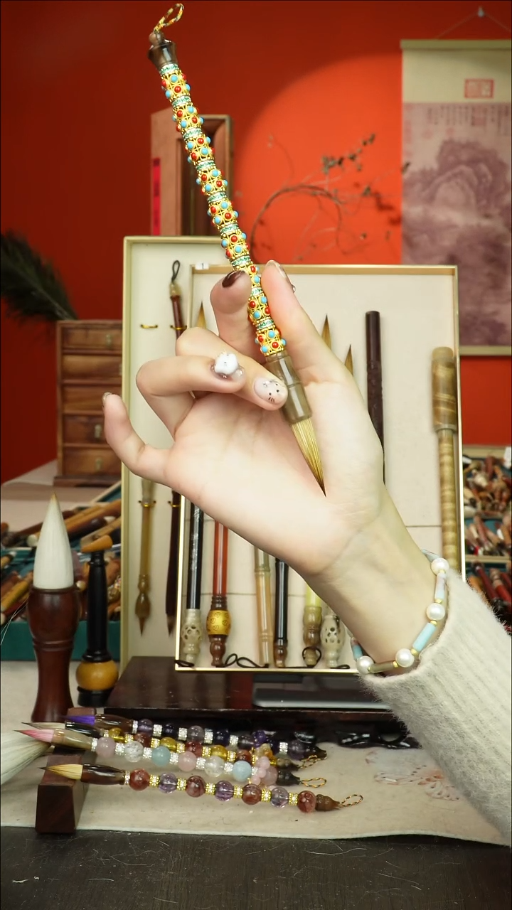 161号闪孤品高货毛笔链接 清水试笔 蘸墨不退