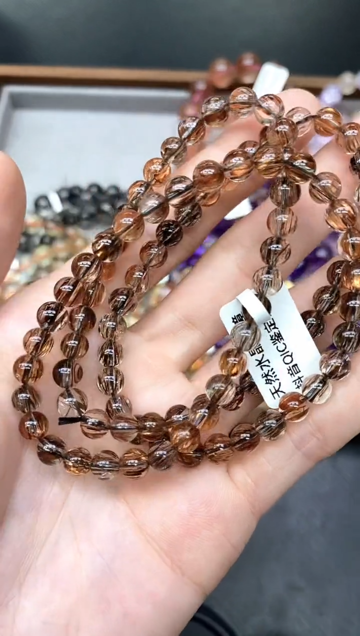未镶嵌手串水晶海*A5黑金超七三圈6mm