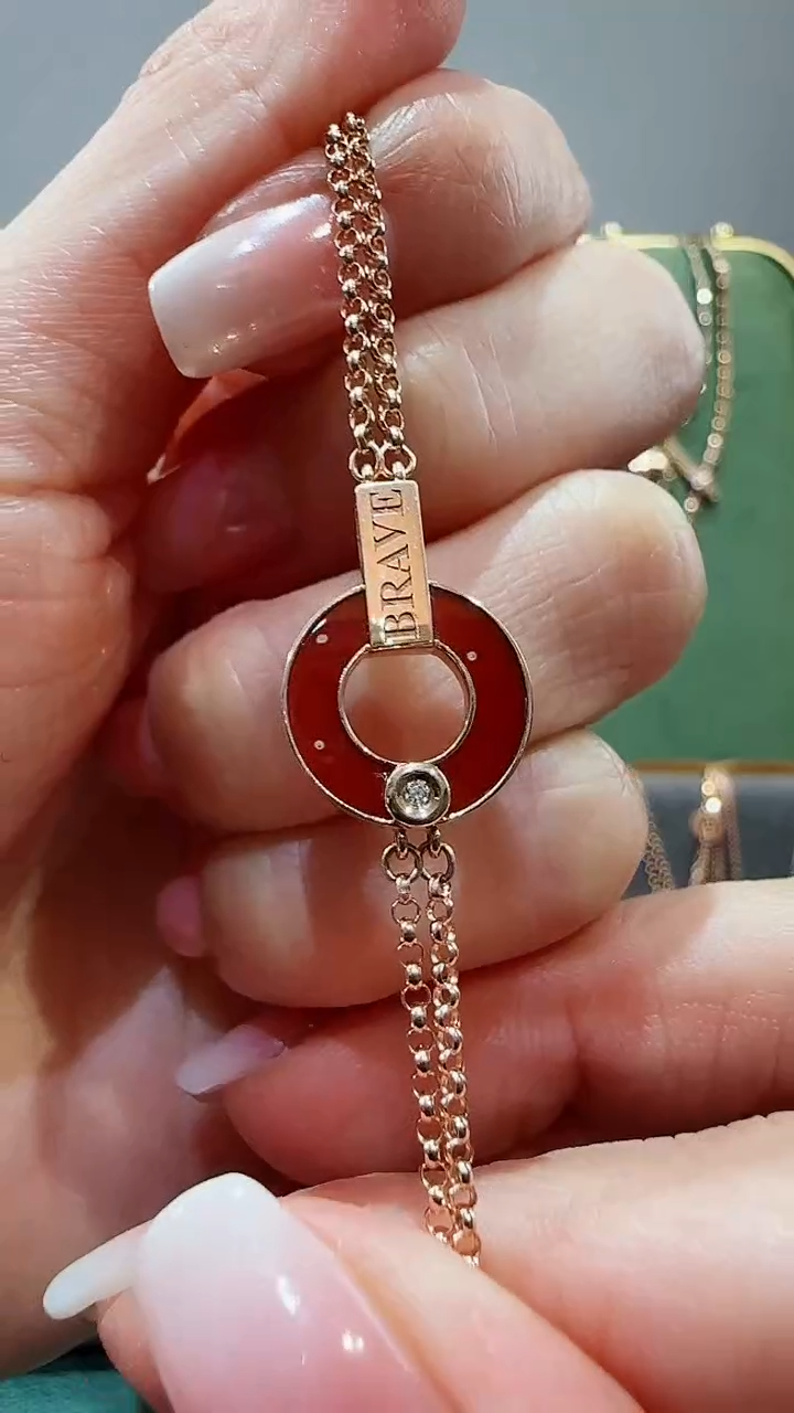 【闪购商品】玛瑙/玉髓手链18K金镶嵌18K金钻石铜钱手链