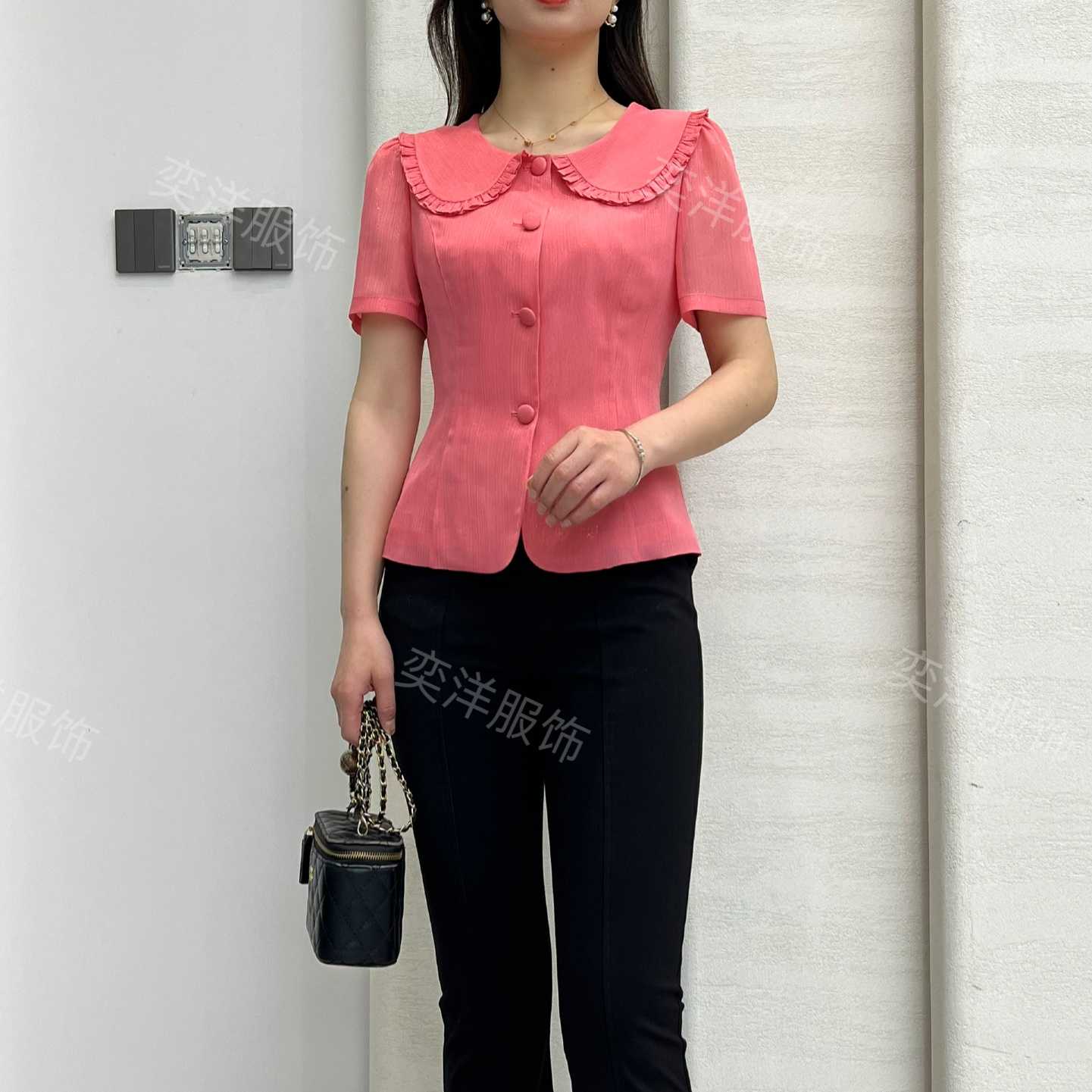 2025夏季新款洋气娃娃领衬衫女装时尚减龄短袖百搭上衣