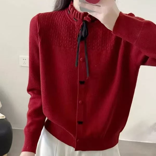 精致女人味减龄小香风木耳边针织上衣