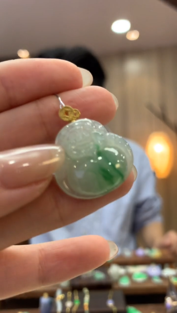 翡翠18K金镶嵌吊坠(不含链)财神