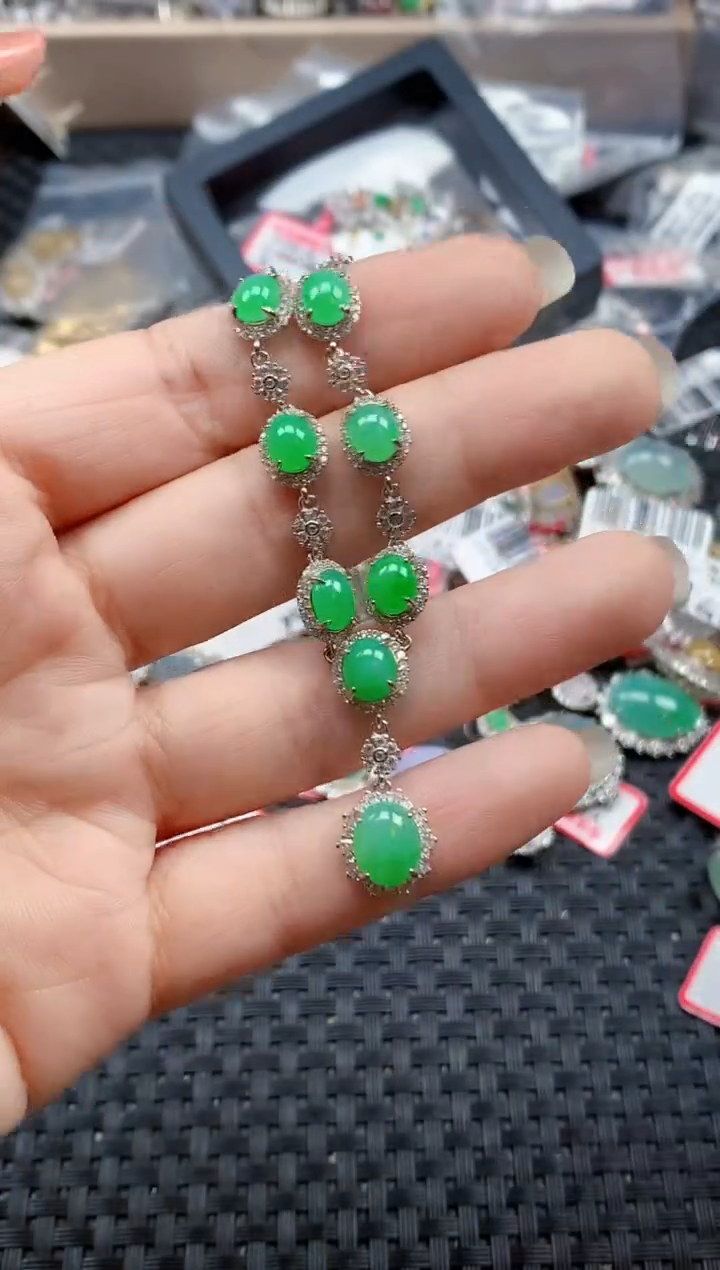 银S925镶嵌戒指翡翠天然A货缅甸翡翠