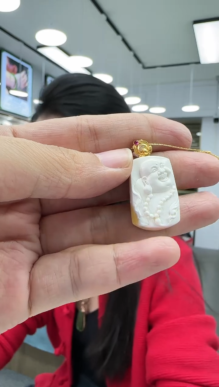 【闪购商品】蜜蜡颈饰18K金镶嵌18K金镶白蜡佛公吊坠