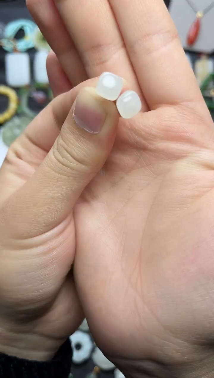 银S925镶嵌和田玉耳饰方糖耳钉06