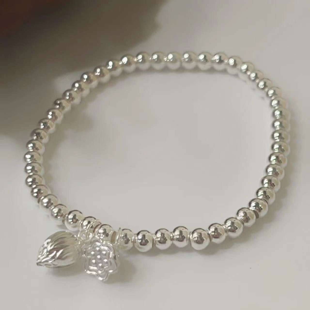 足银手链 S-6004   足银4mm两世欢银珠手链