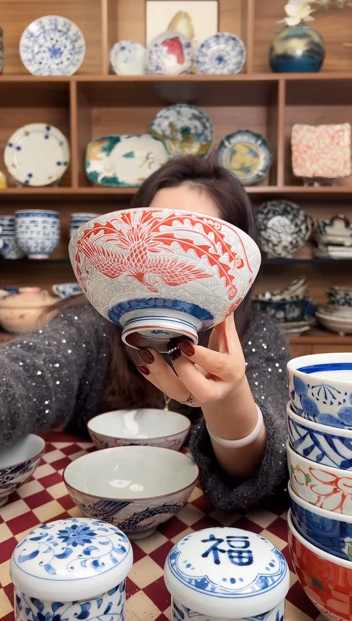 【闪购商品】瓷片凤凰14.5cm斗笠饭碗    