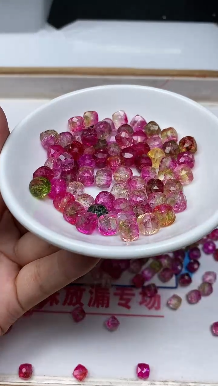 散珠未镶嵌碧玺D450 西瓜碧玺方糖8mm10颗8元