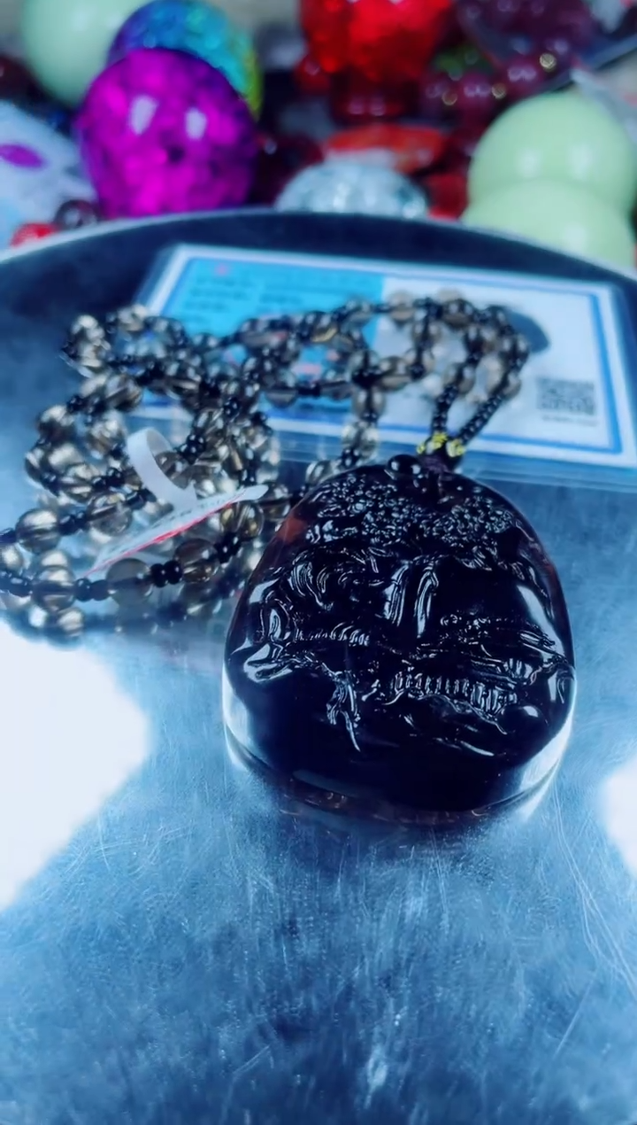 黑曜岩未镶嵌颈饰冰陨吊坠