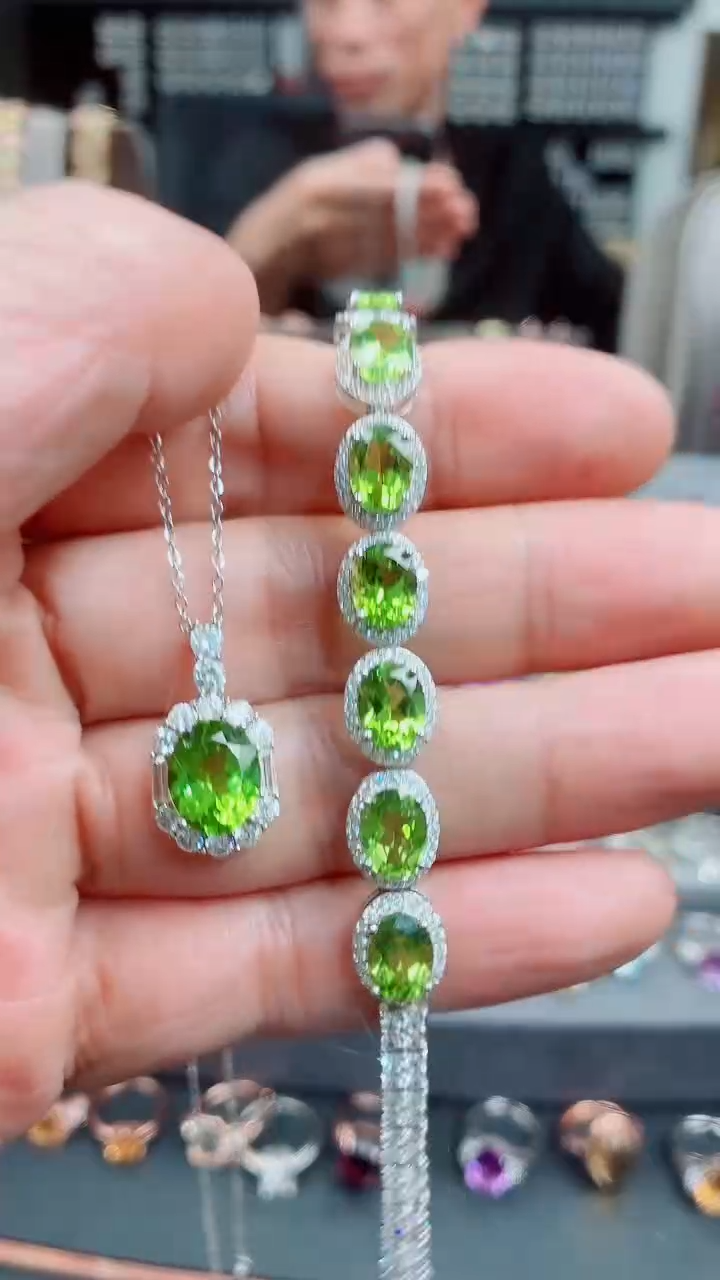 银S925镶嵌2件套橄榄石叶*橄榄石2件套