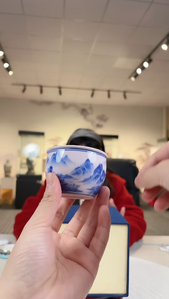 杯子陶瓷红稀千里江山缸杯+礼盒