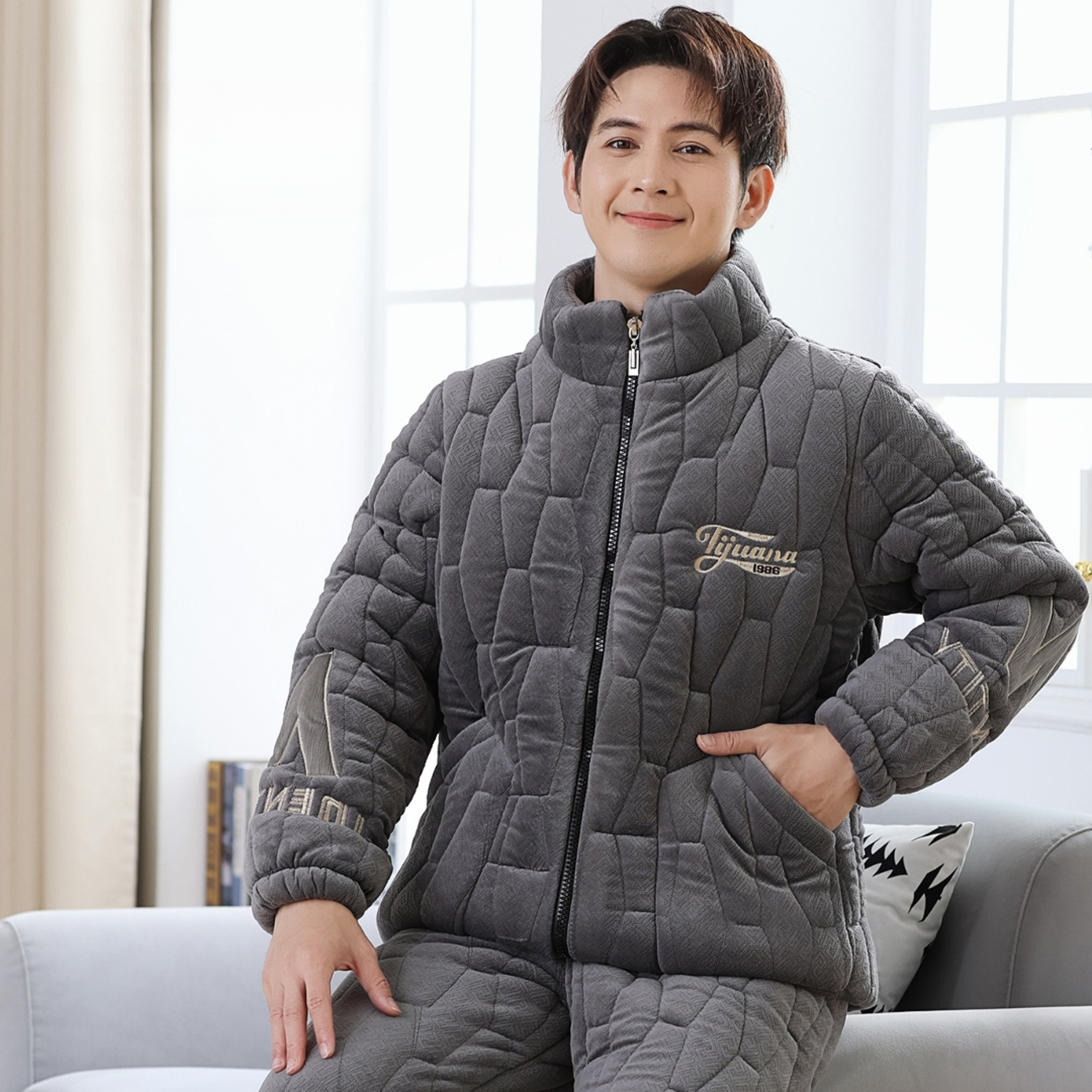 【新A011冬季加大新款特厚睡衣】男士冬季加绒加厚睡衣家居服可外穿