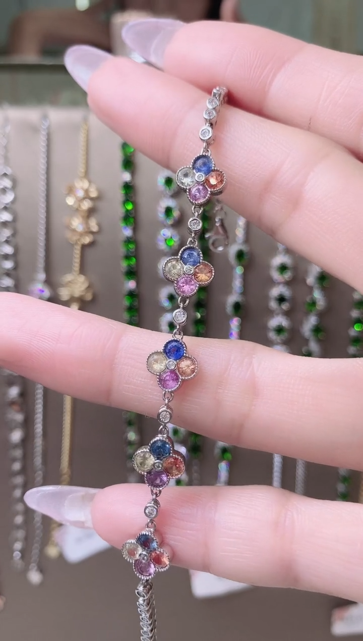 【闪购商品】彩色蓝宝石手链银S925镶嵌45-10