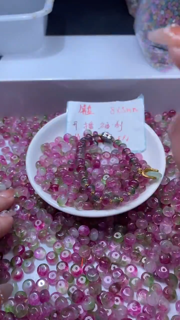 颈饰未镶嵌水晶w3275西瓜碧玺算盘6*3mm*14颗