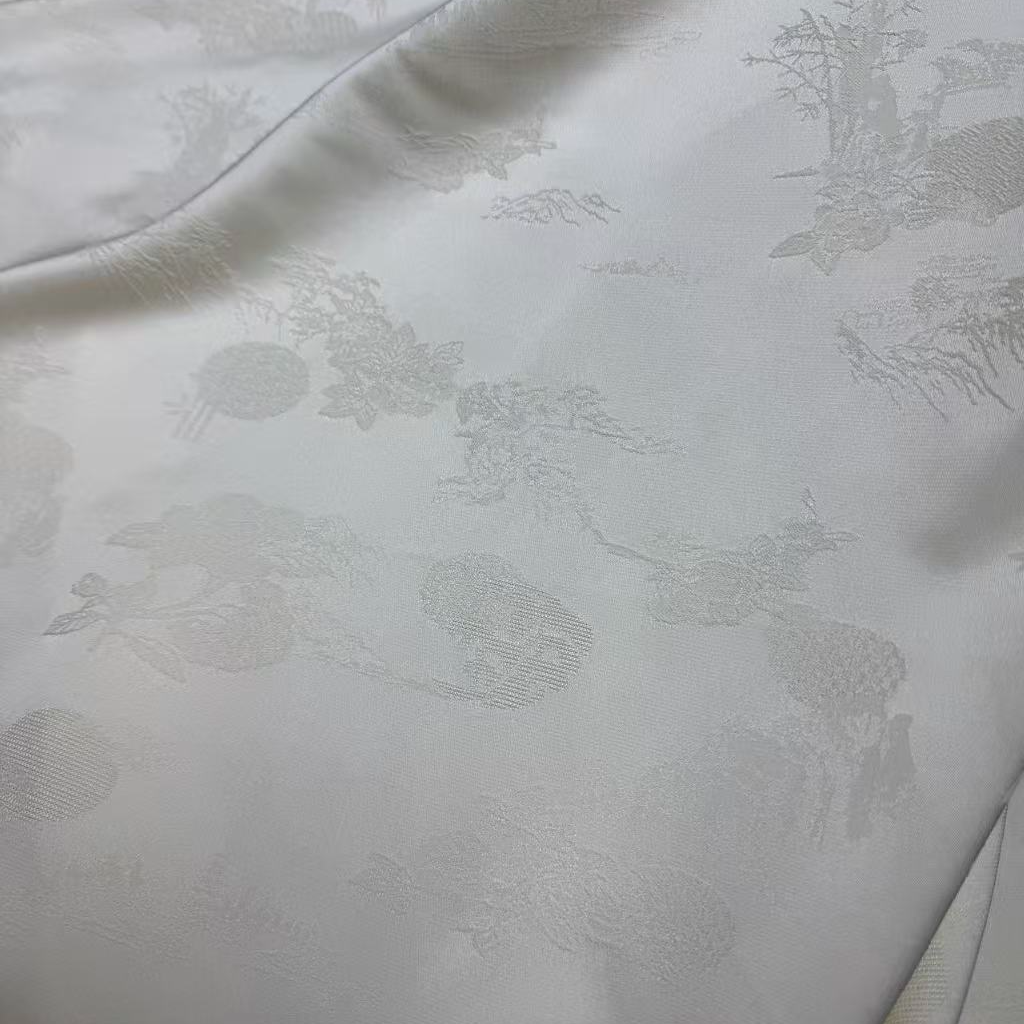 月光白花好月圆重缎新中式可做马甲套装服装面料
