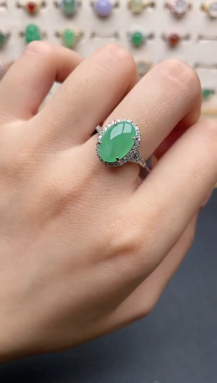 【闪购商品】翡翠戒指银S925镶嵌一物一证一礼盒